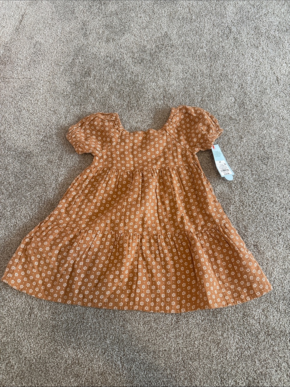 Cat & Jack Rust Orange Floral Tiered Puff-Sleeve Dress